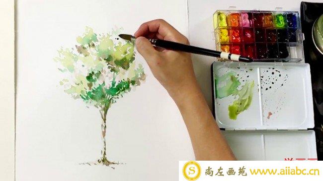 【视频】用水彩画出一颗很漂亮的树木手绘视频教程 很简洁也很清新_