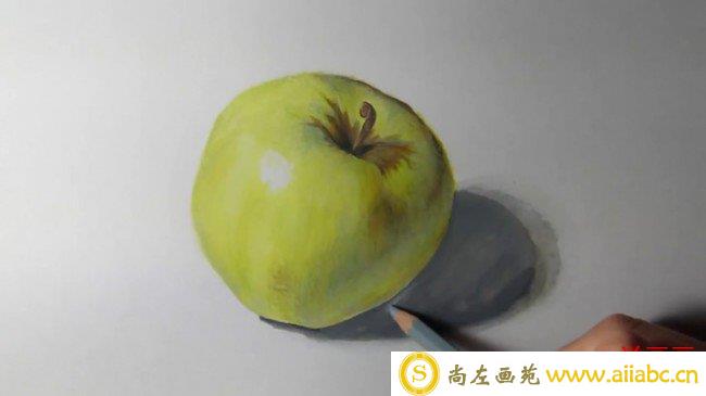 【视频】超写实手法彩铅画一只青苹果手绘视频教程 逼真的青苹果怎么画 画法_