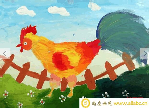 艳丽的大公鸡的儿童画/水粉画图片