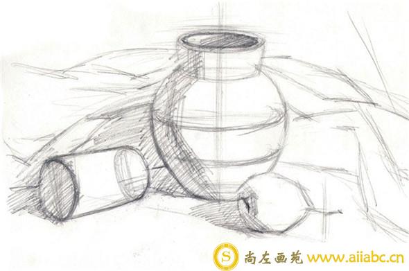 静物水粉画：手绘静物罐子组合画绘画步骤