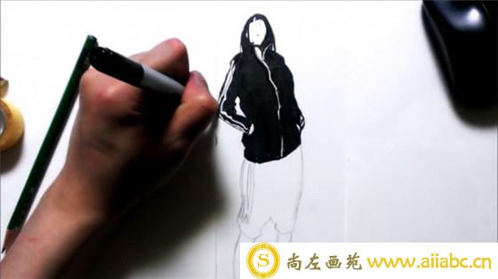 手绘黑白插画：手绘酷劲十足的少女插画教程