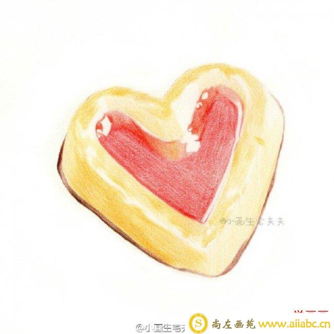 爱心面包彩铅画图片 爱心果酱曲奇美味甜点彩铅手绘教程图片_