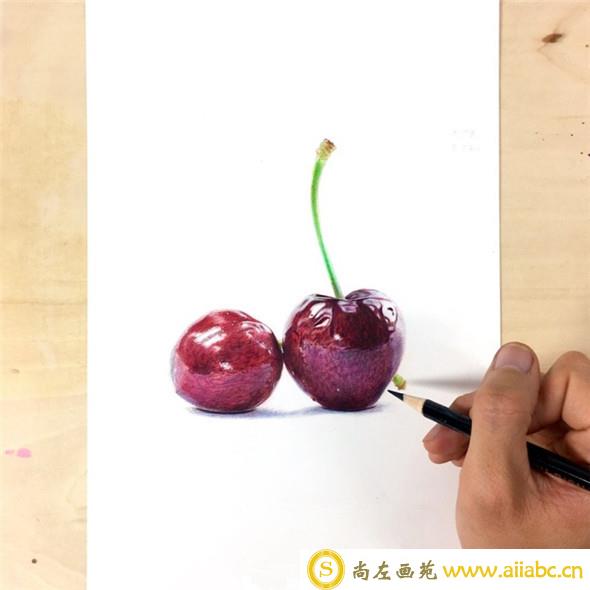 彩铅画入门：简单的樱桃彩铅画教程