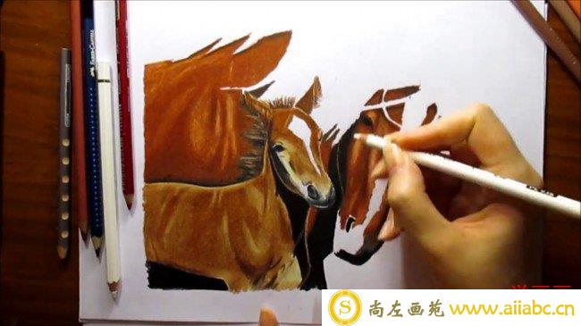 【视频】帅气又逼真的骏马彩铅手绘视频教程 马的彩铅上色过程_