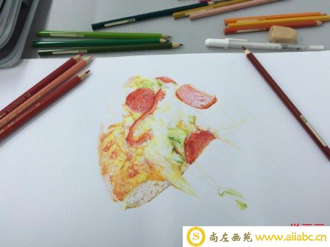 披萨彩铅画图片 披萨彩铅手绘教程 披萨彩铅怎么画 披萨彩铅画法_