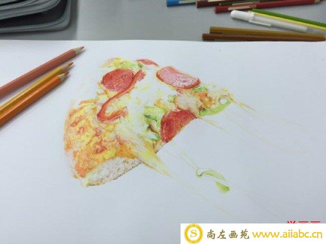 披萨彩铅画图片 披萨彩铅手绘教程 披萨彩铅怎么画 披萨彩铅画法_