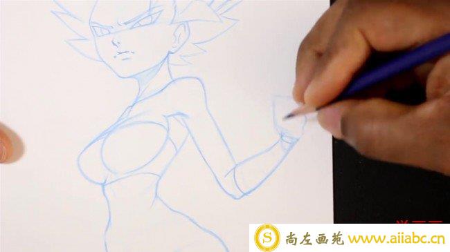 【视频】强力又性感的女战士动漫插画手绘视频教程 马克笔彩铅超级女赛亚人的画法_
