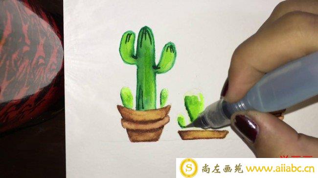 【视频】唯美而简单的带花盆的仙人掌水彩手绘视频教程 几盆仙人掌的画法_