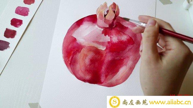 【视频】水彩石榴的画法手绘视频教程 教你画好看的石榴水彩画技法_