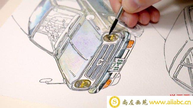 【视频】小清新汽车水彩手绘视频教程 汽车的画法 汽车水彩画_