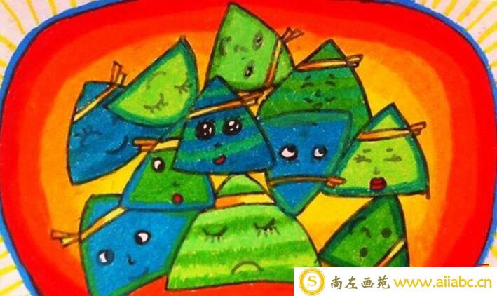 端午节盘子里的可爱粽子儿童画 - 简单粽子怎么画