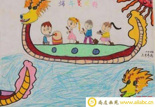赛龙舟图片儿童画简单 - 五月五端午节赛龙舟儿童蜡笔画作品欣赏