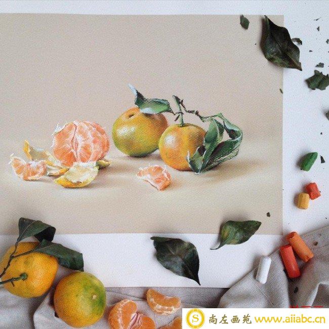 逼真精美的色粉笔水果食物系列作品图片 细腻精致局部刻画完美_