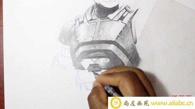【视频】自动铅笔画钢铁侠的盔甲战衣素描画手绘视频教程_