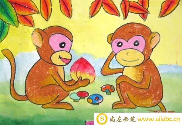 小猴子吃桃子儿童画_简单的猴子怎么画