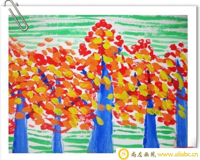秋天的树林儿童画水粉画_儿童写生秋天画