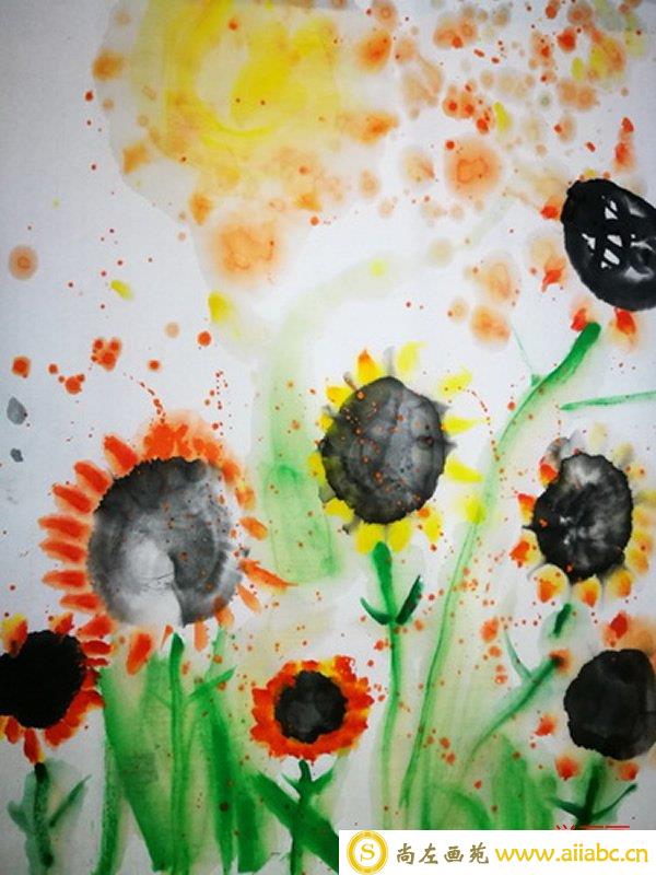 简单儿童水墨画向日葵图片_向日葵儿童画教案
