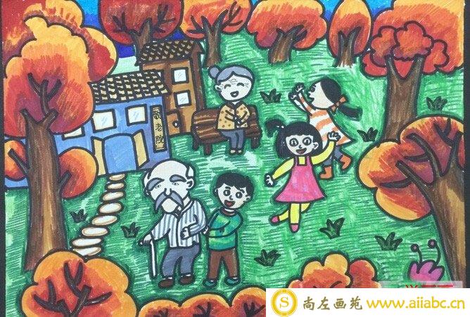 九九重阳节儿童画绘画作品 我陪爷爷奶奶过重阳节