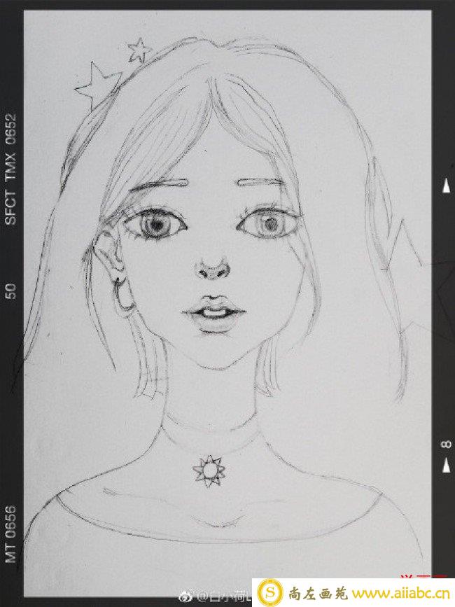 带颈部项圈的气质星空女孩水彩画手绘教程图片_