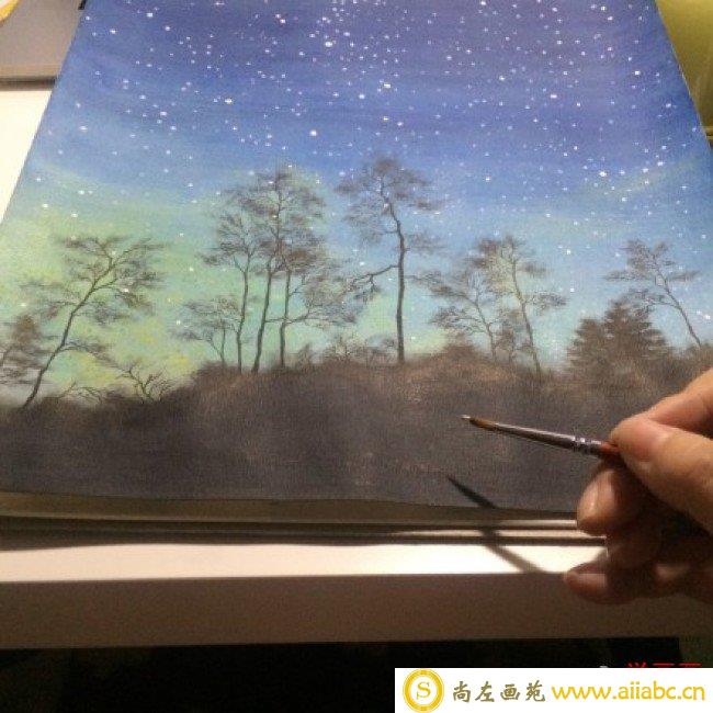 唯美的水彩星空液晶效果手绘教程图片 夜晚的星空水彩画画法 怎么画_