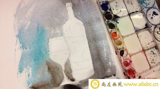 【视频】好看的红酒瓶与红酒杯水彩手绘视频教程 唯美的红酒水彩画_