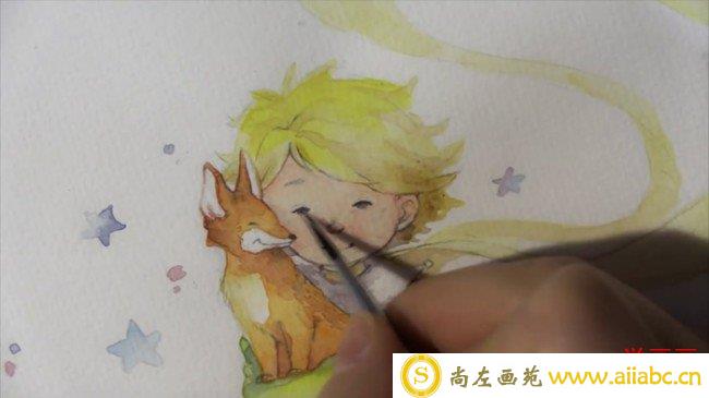 【视频】简单的小王子水彩手绘视频教程 抱着小狐狸的小王子水彩画教程_