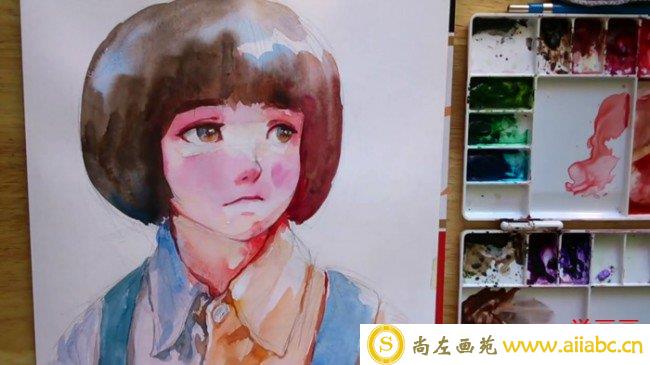 【视频】超可爱的蘑菇头小女孩水彩手绘视频教程 光感非常好_