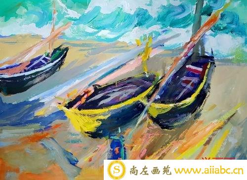 儿童水粉画银奖作品：渔船渡海，参赛年龄11岁