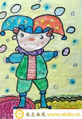 儿童水粉画铜奖作品：快乐的小丑，参赛年龄8岁