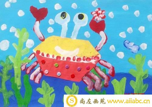 儿童水粉画铜奖作品：《可爱的螃蟹》，参赛年龄9岁