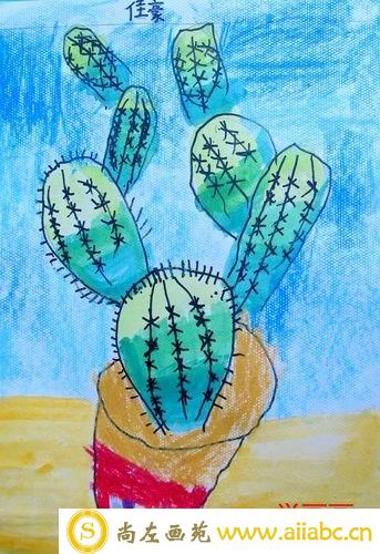 儿童水粉画优秀奖作品：仙人掌，参赛年龄6岁