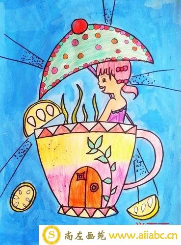 儿童水粉画优秀奖作品：咖啡女孩，参赛年龄7岁