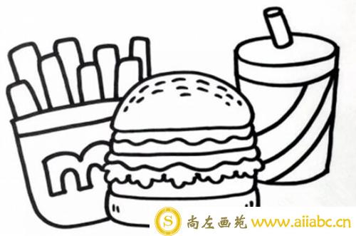 儿童画汉堡包和薯条的画法