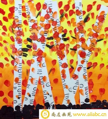 儿童水粉画金奖作品：《白杨树》，参赛年龄5岁
