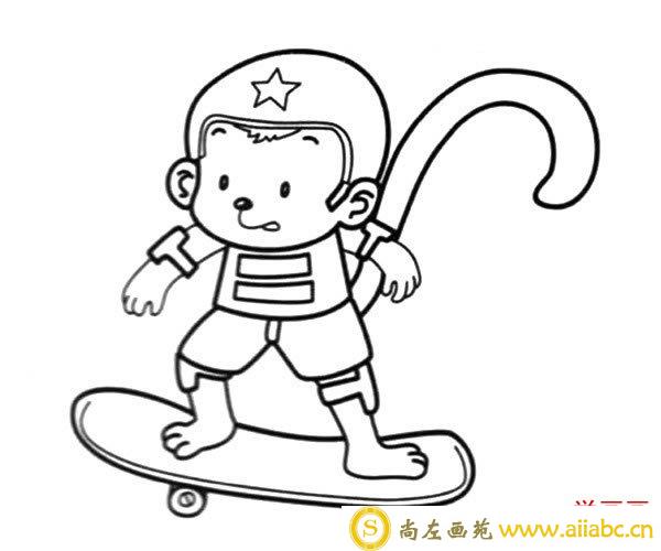 玩滑板的猴子简笔画图片