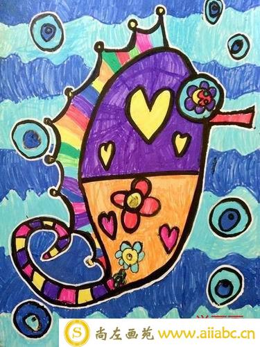 儿童水彩画铜奖作品：《海马》，参赛年龄6岁