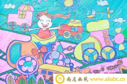 儿童水彩画铜奖作品：我爱旅游，参赛年龄6岁