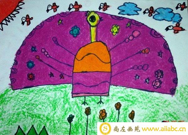 优秀儿童画获奖作品油画棒画图片_美丽的孔雀