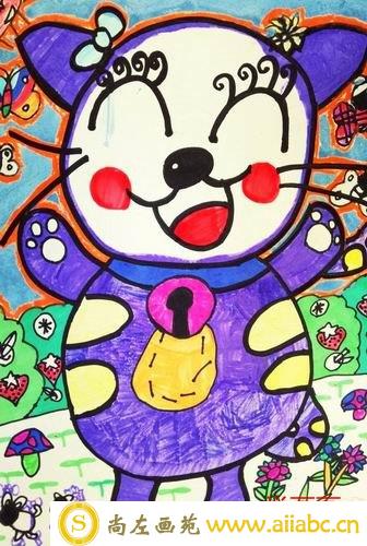 儿童水彩画优秀奖作品：《小猫咪》，参赛年龄6岁