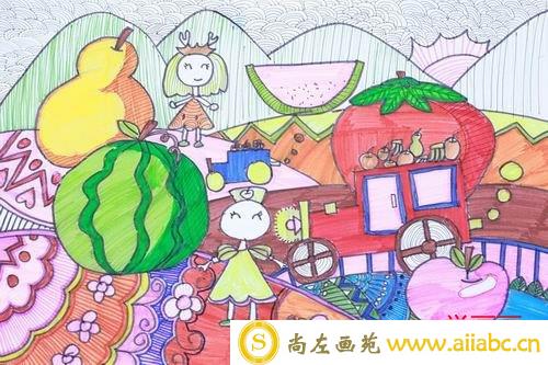 儿童水彩画金奖作品：我爱吃水果，参赛年龄7岁