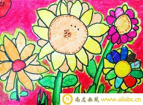 儿童水彩画优秀奖作品：《向日葵》，参赛年龄5岁