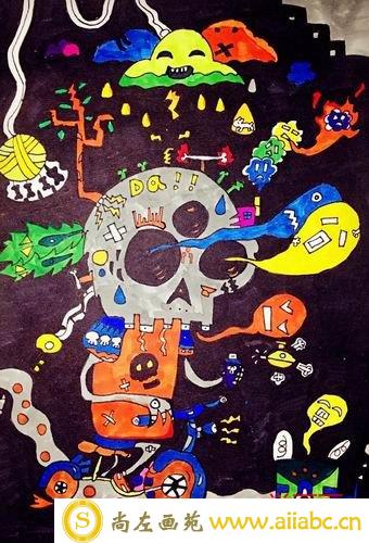 儿童彩色水彩笔画特别金奖作品：远离毒品，参赛年龄12岁