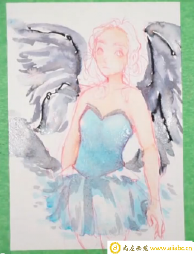 带翅膀的天使女孩水彩手绘视频教程_