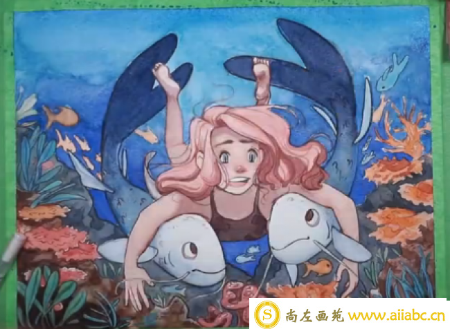  唯美的海底少女和鱼水彩手绘教程 堪比板绘的效果_