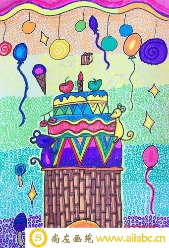 儿童水彩画铜奖作品：生日派对，参赛年龄5岁
