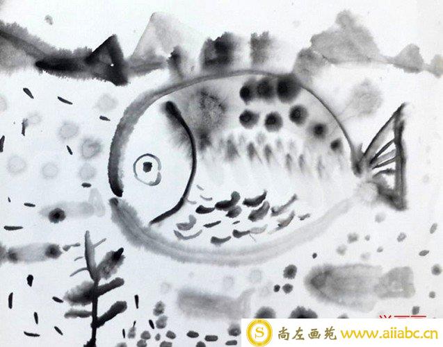 儿童水墨画银奖作品：游鱼，参赛年龄6岁