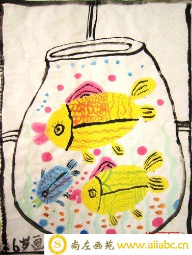 儿童水墨画银奖作品：鱼儿乐，参赛年龄6岁