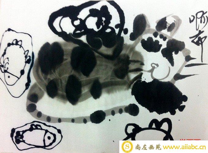 儿童水墨画银奖作品：《小猫做梦》，参赛年龄5岁