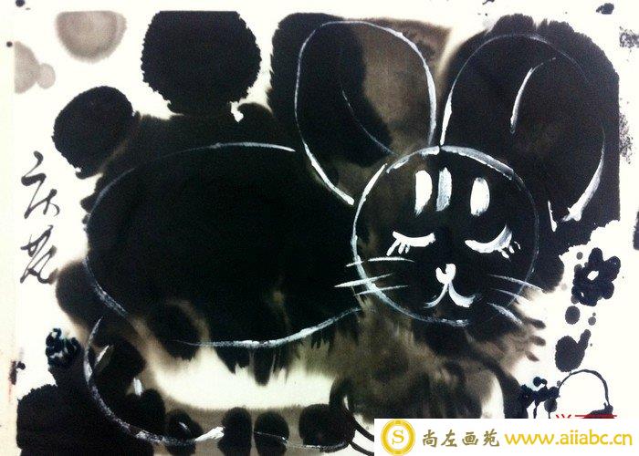 儿童水墨画金奖作品：《酣睡的猫》，参赛年龄5岁