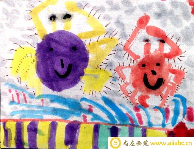 儿童水墨画优秀奖作品：顽皮的小螃蟹，参赛年龄5岁